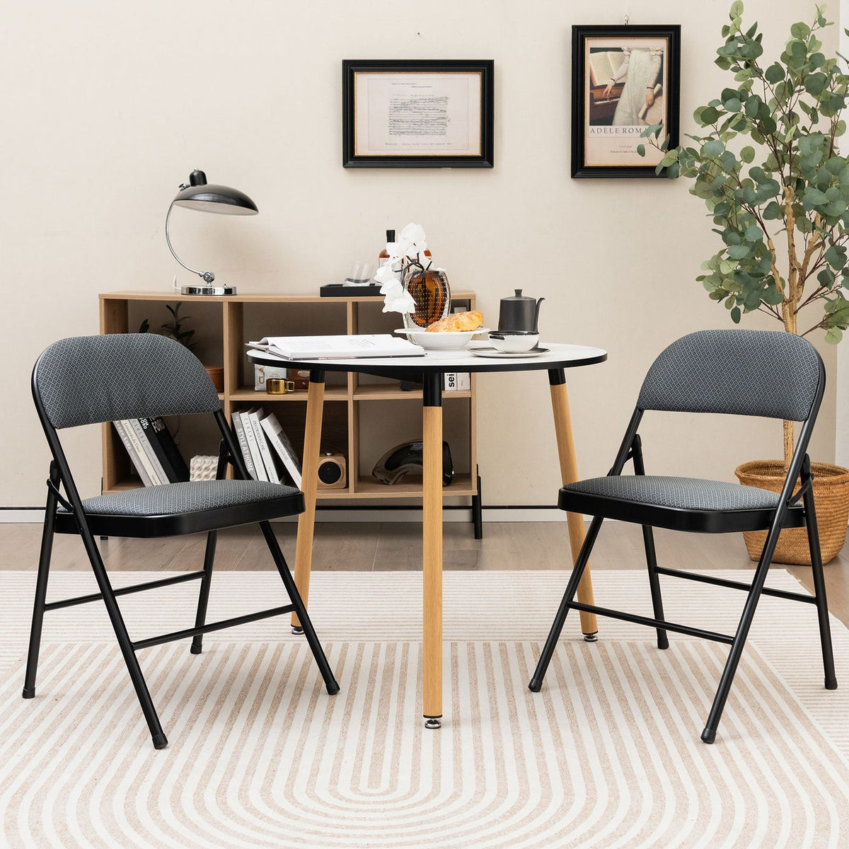 4 Pieces Fabric Upholstered Padded Seat Folding Chairs Seet