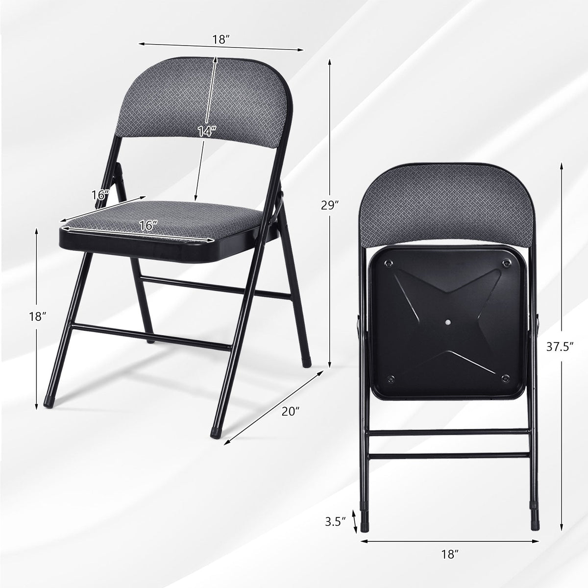 4 Pieces Fabric Upholstered Padded Seat Folding Chairs Seet