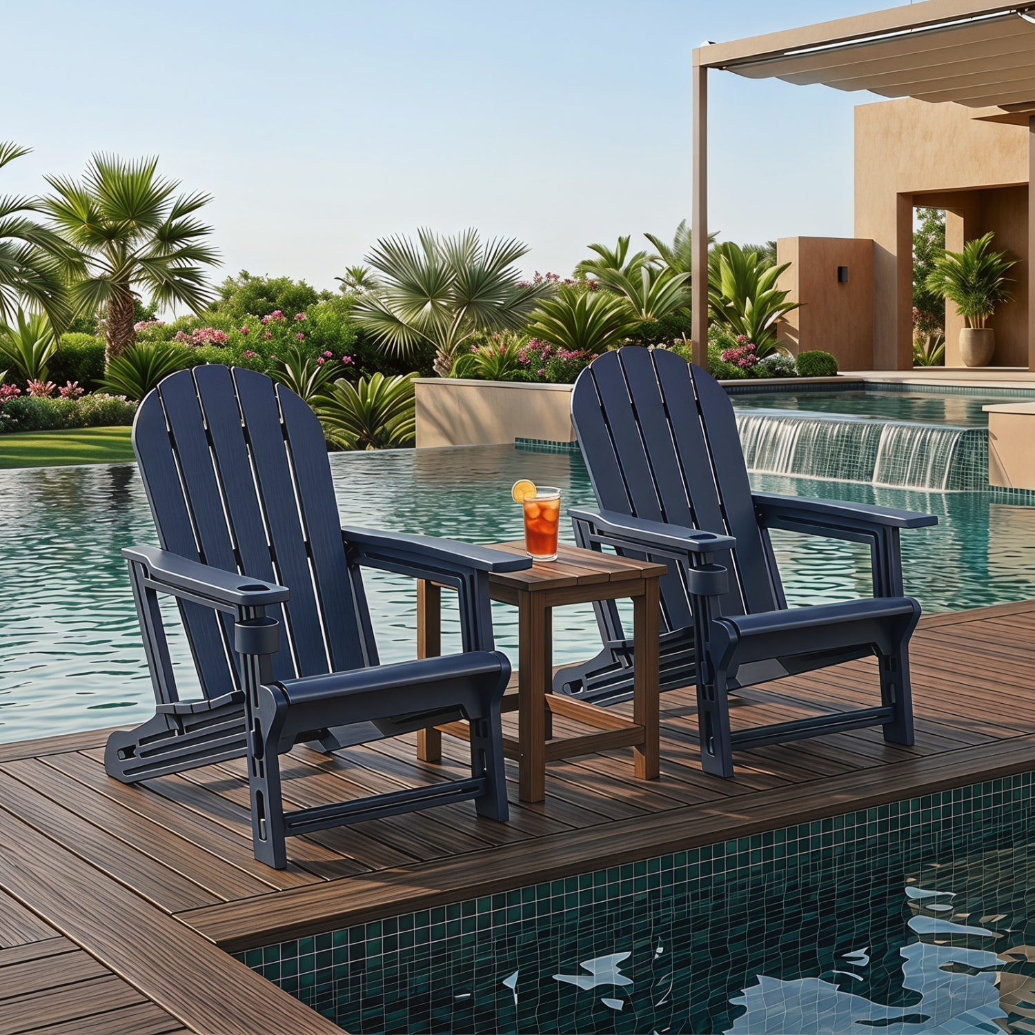 HDPE Adirondack Chairs Set of 2 with Cup Holders