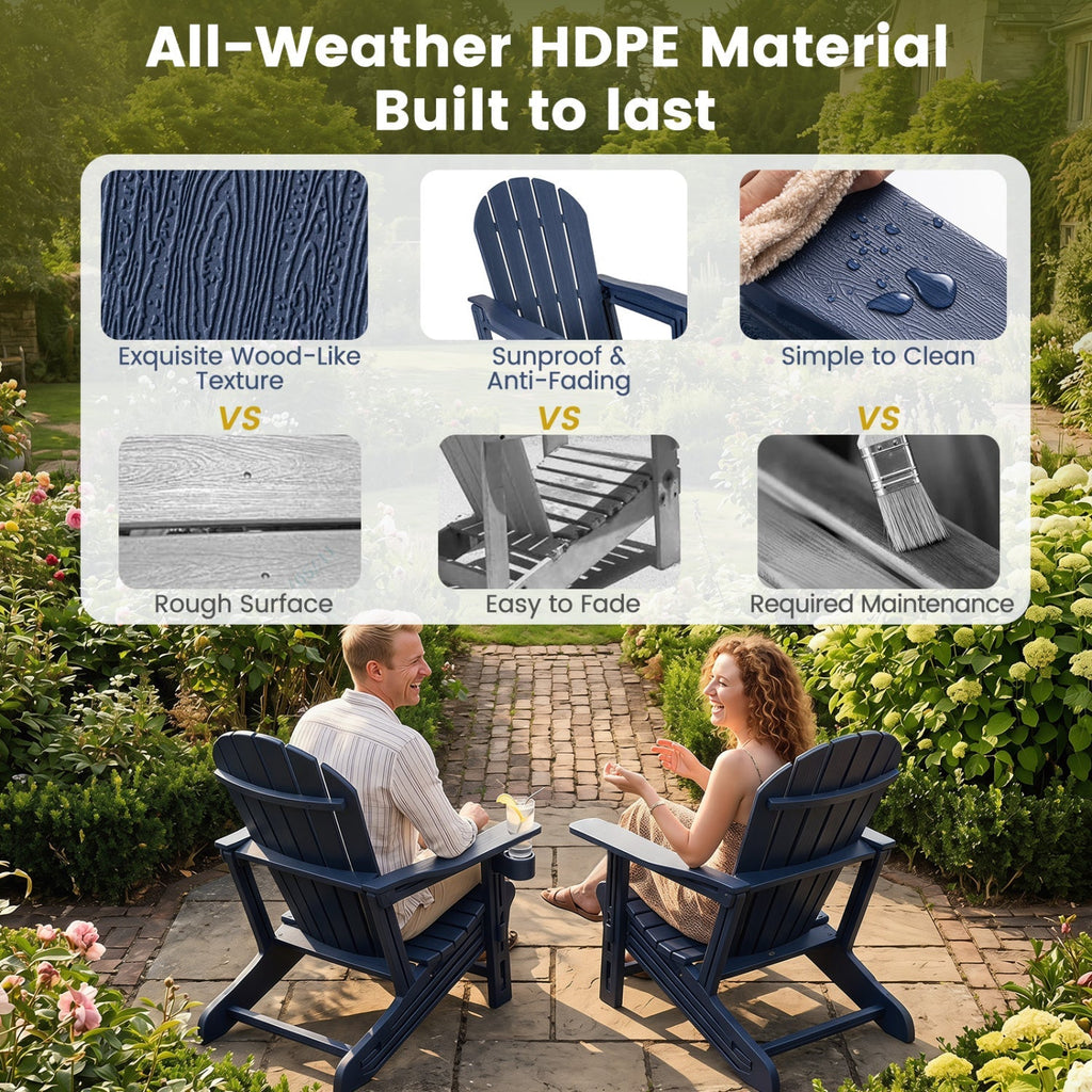 HDPE Adirondack Chairs Set of 2 with Cup Holders