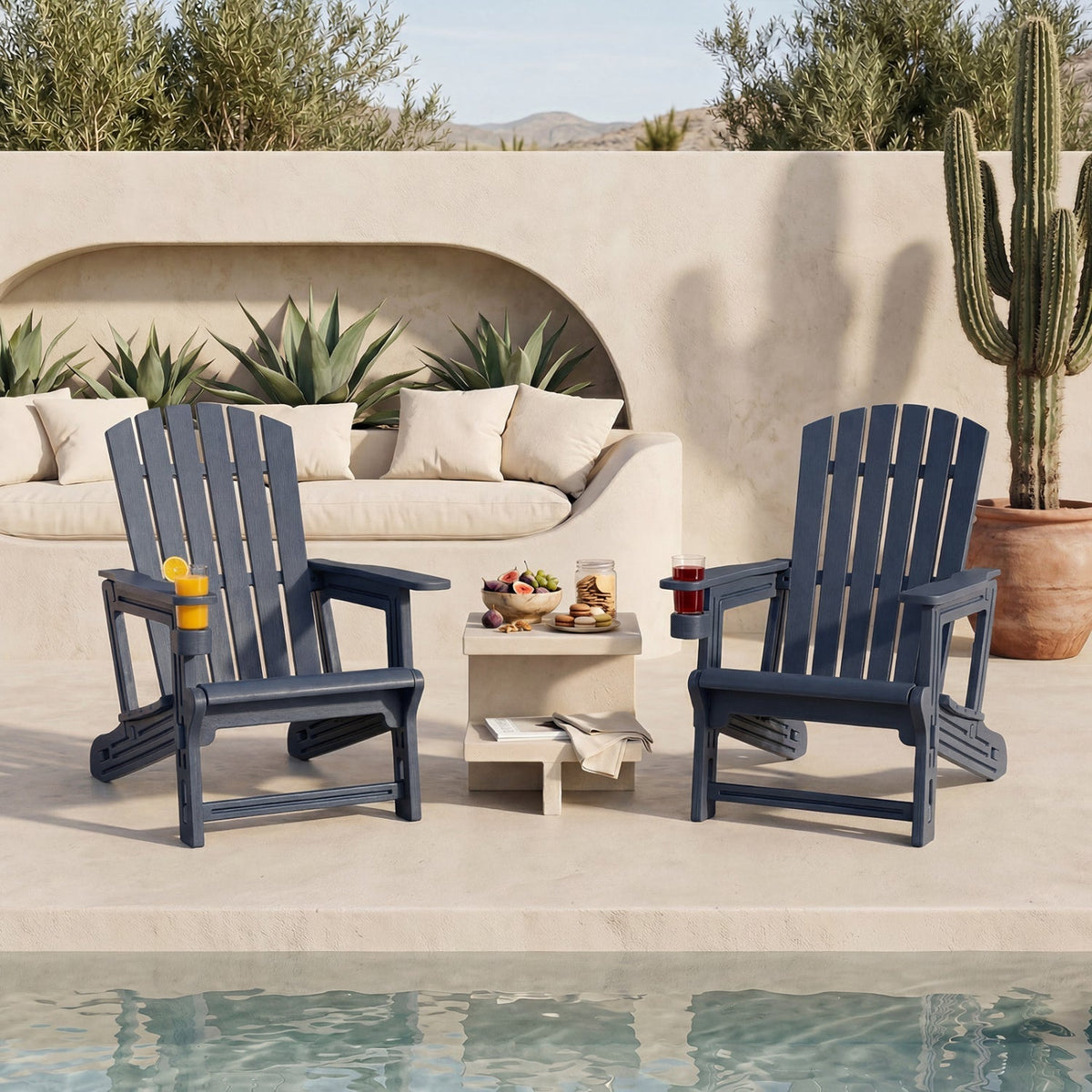 Adirondack Chairs Set of 2 HDPE with Cup Holders