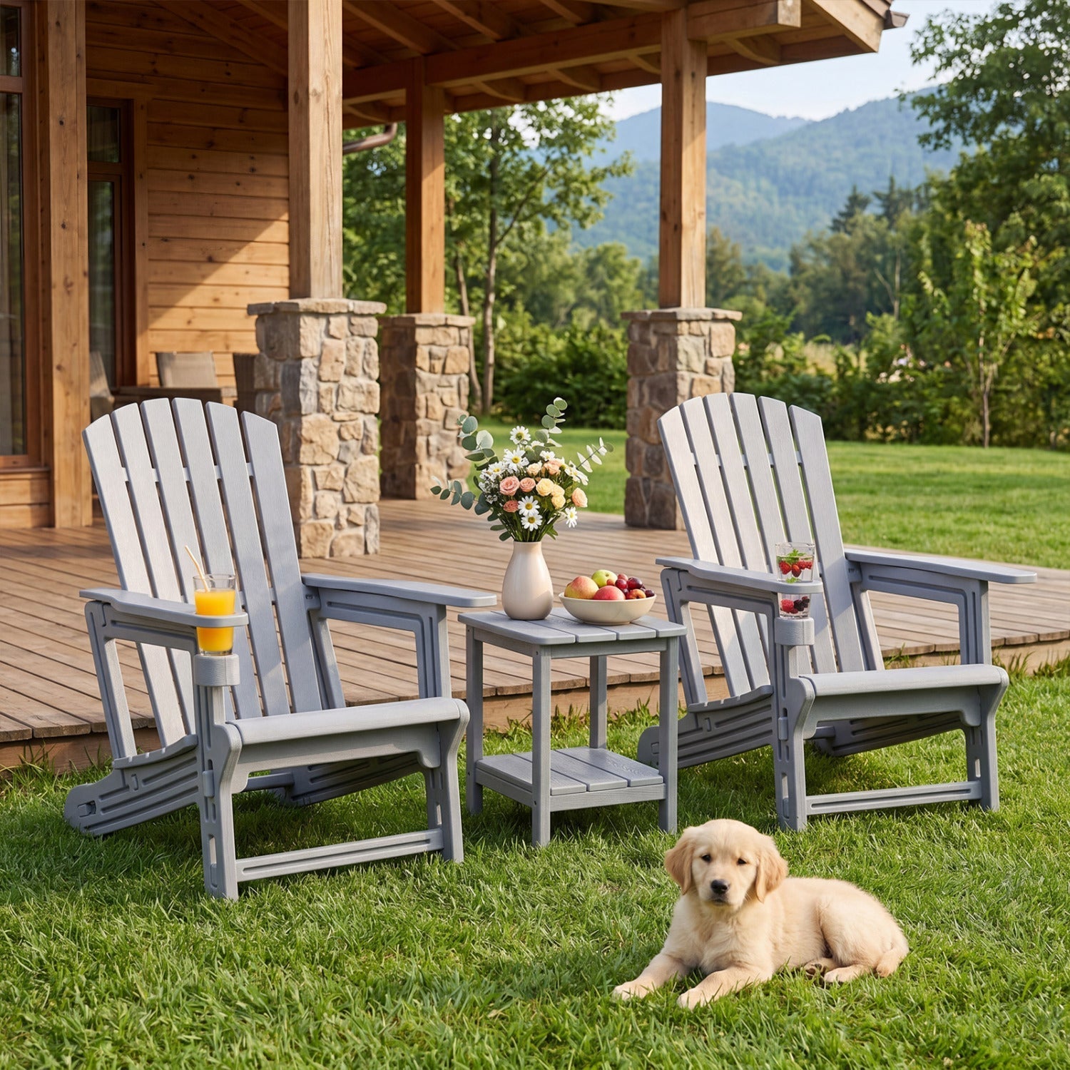Adirondack Chairs Set of 2 HDPE with Cup Holders