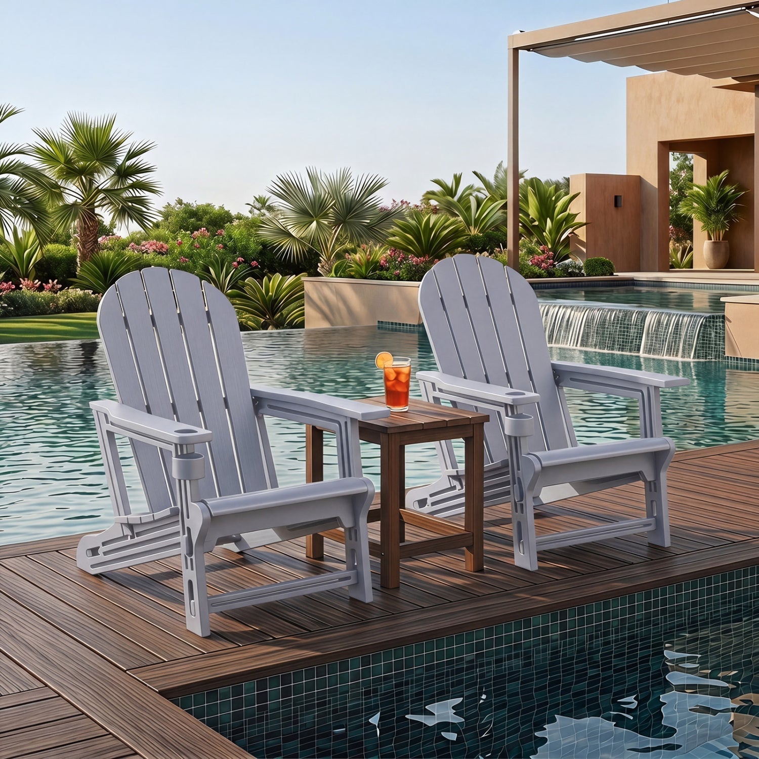 HDPE Adirondack Chairs Set of 2 with Cup Holders
