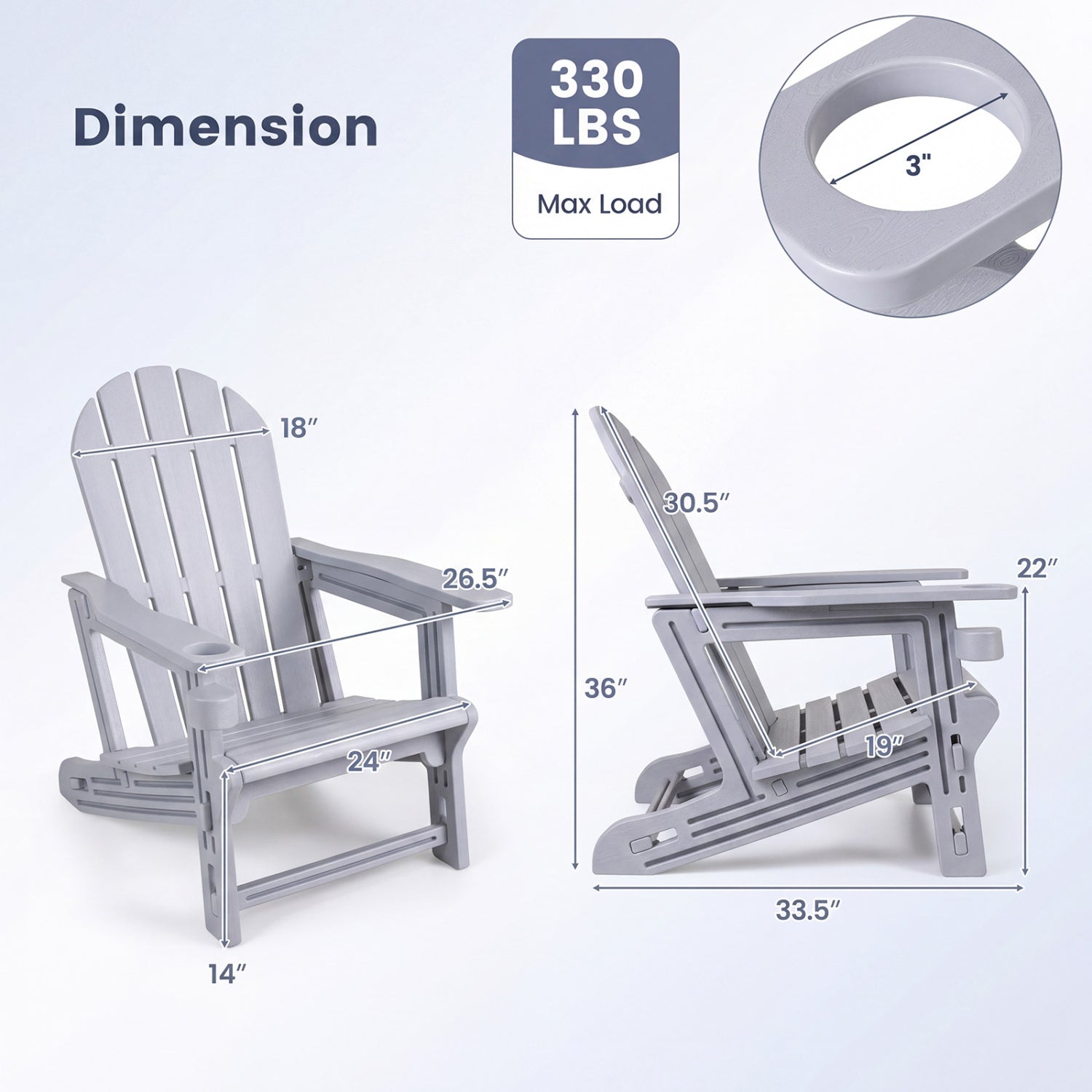 HDPE Adirondack Chairs Set of 2 with Cup Holders