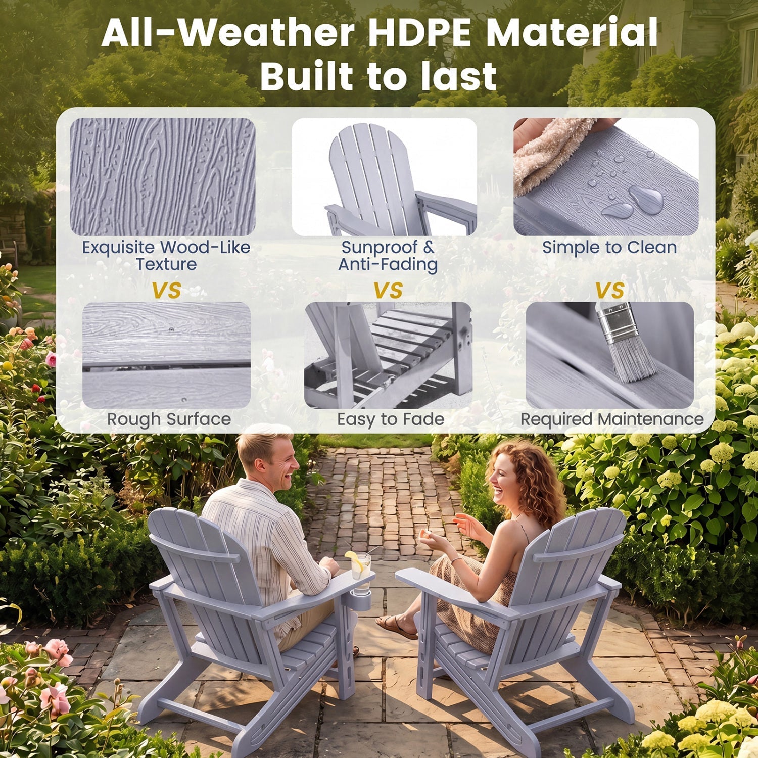 HDPE Adirondack Chairs Set of 2 with Cup Holders