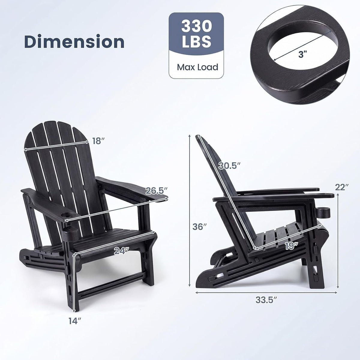 HDPE Adirondack Chairs Set of 2 with Cup Holders