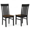 Set of 2 Kitchen Armless Dining Chairs with Slatted High Backrests-White