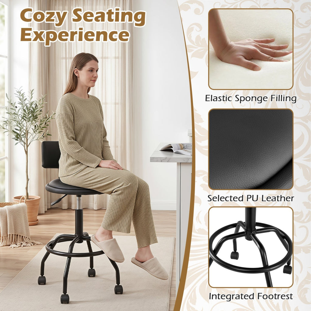 Swivel Bar Stool with Backrest - Height Adjustable