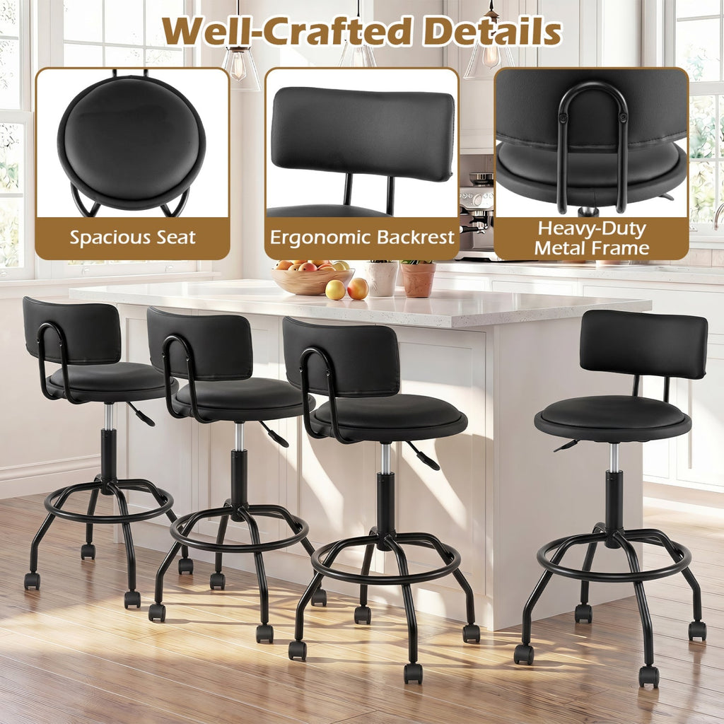 Swivel Bar Stool with Backrest - Height Adjustable