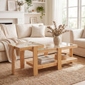 Nesting Coffee Tables Set of 2 with Rattan Shelf - Natural