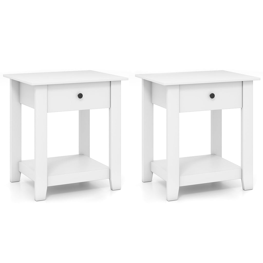 Set of 2 Nightstand with Drawer 3-Tier Modern Bedside Table with Open Shelf and Storage
