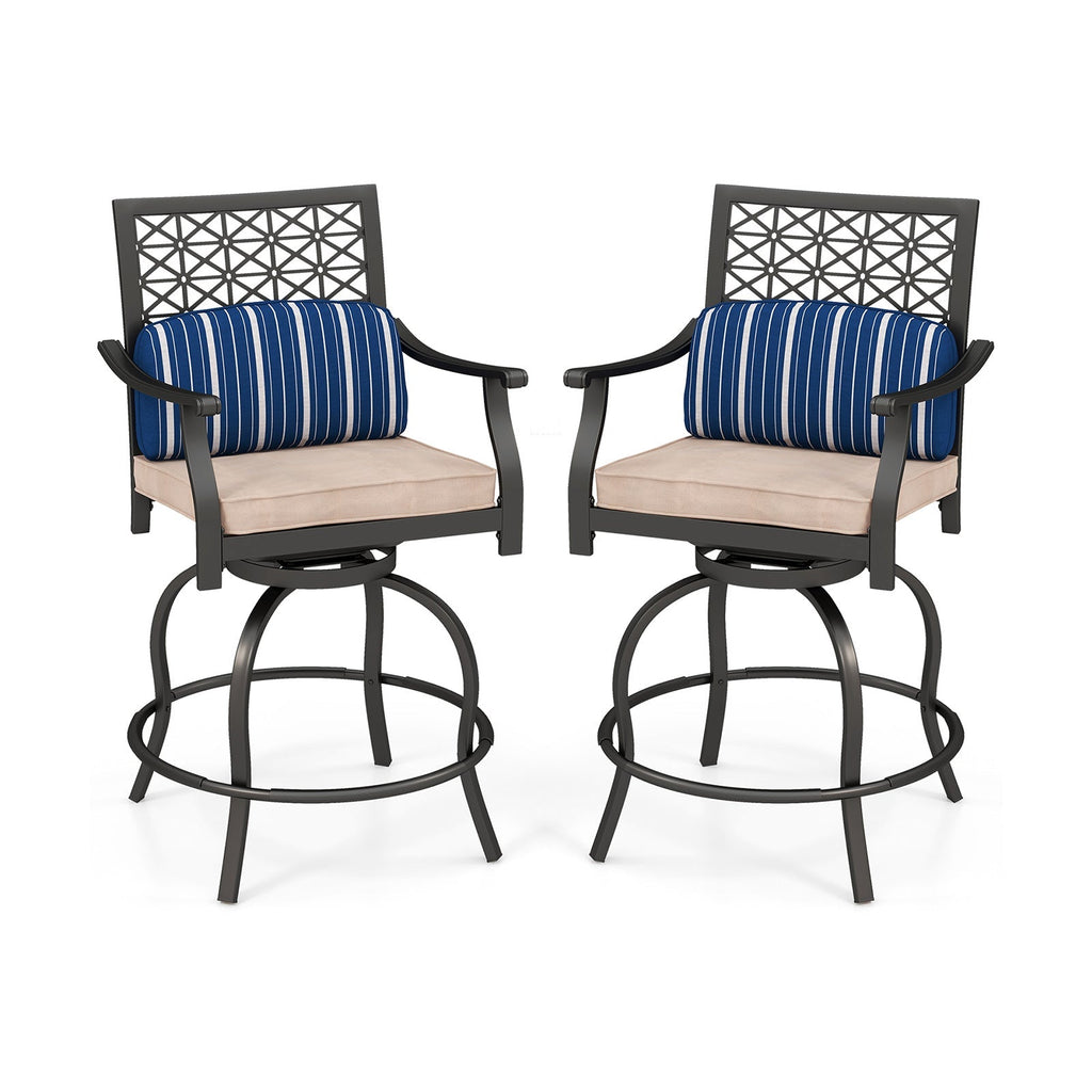 Set of 2 Outdoor Bar Height Chair with Soft Cushions