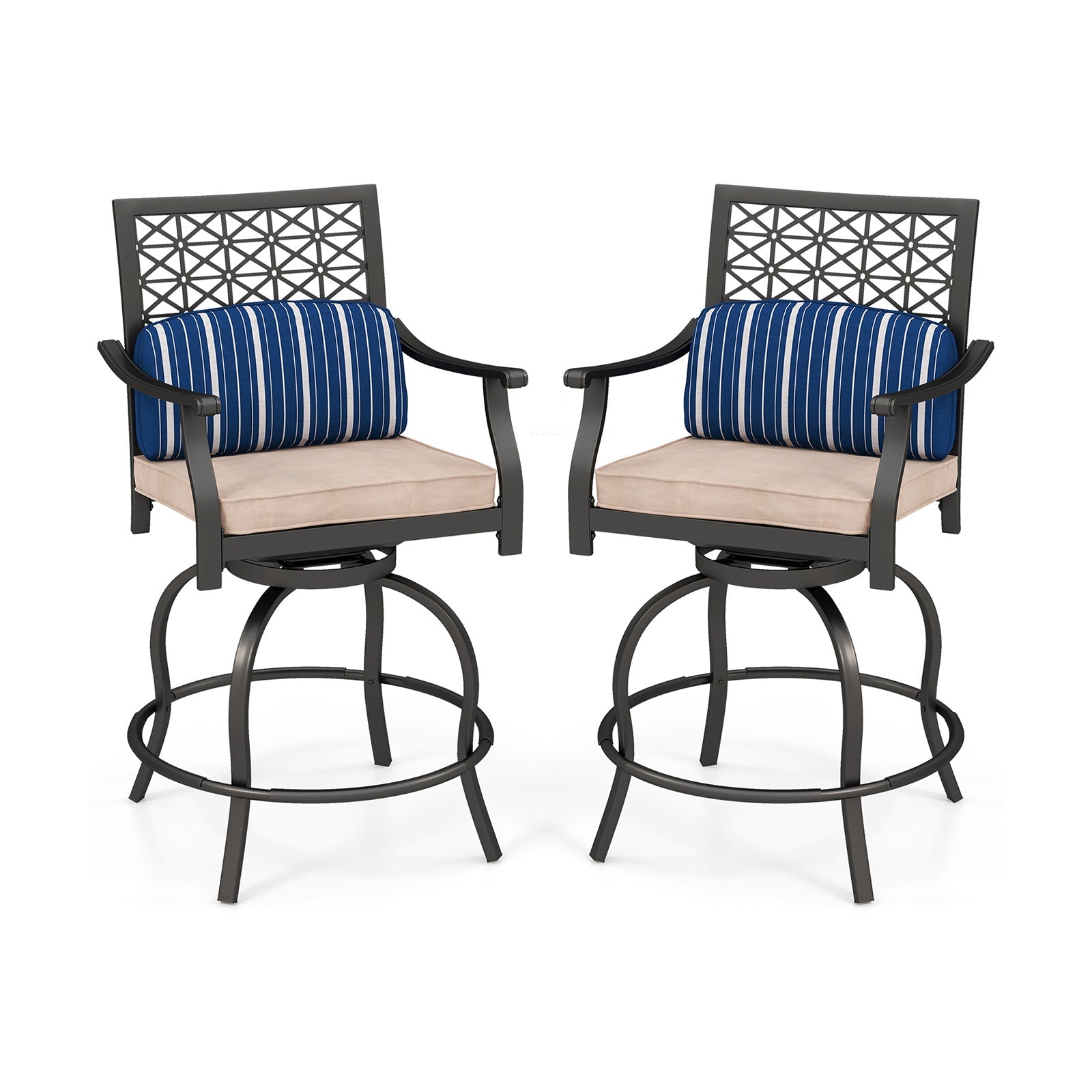 Set of 2 Outdoor Bar Height Chair with Soft Cushions