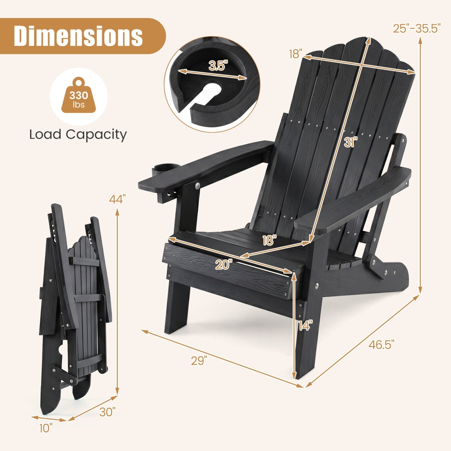 Folding Adirondack Chairs Set of 2 with Adjustable Backrest