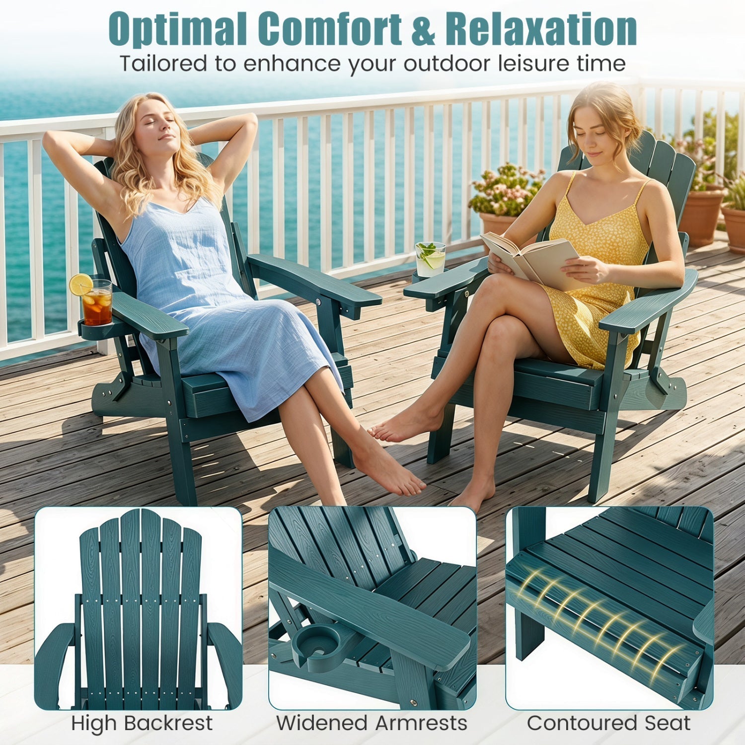 Folding Adirondack Chairs Set of 2 with Adjustable Backrest