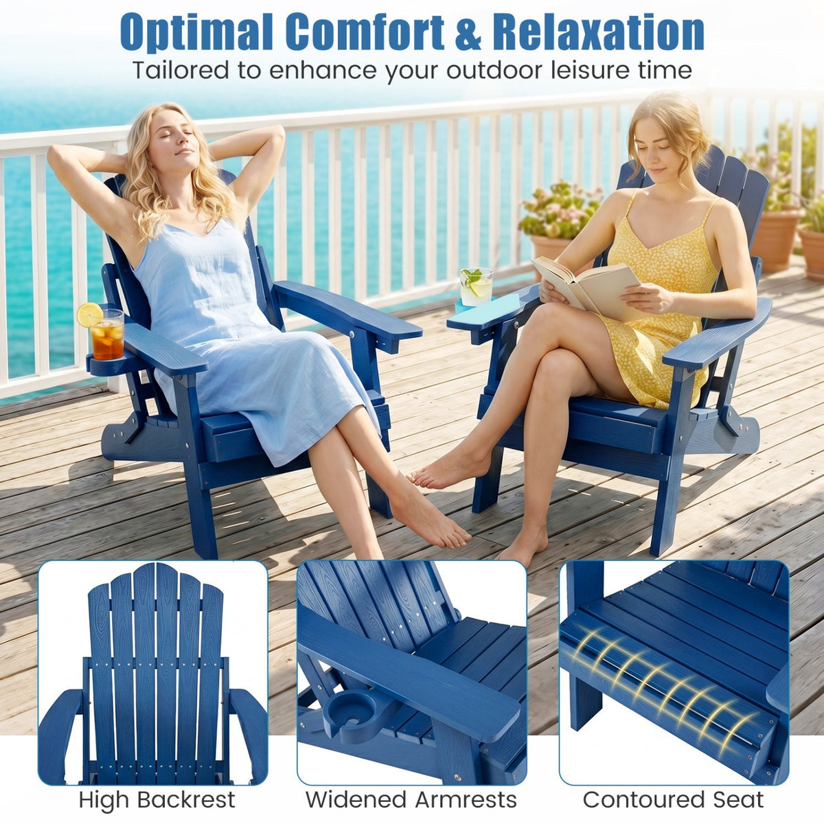 Folding Adirondack Chairs Set of 2 with Adjustable Backrest