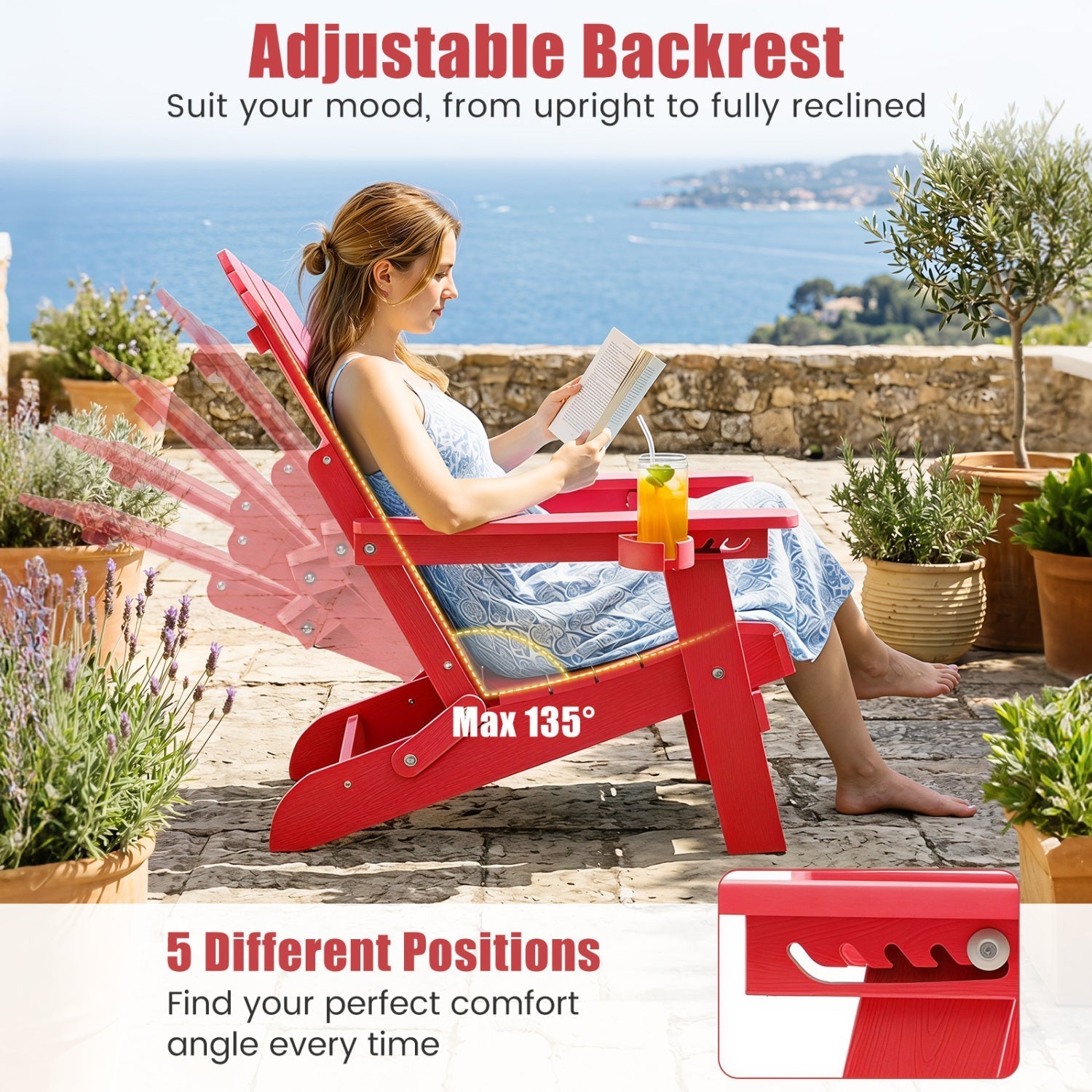 Folding Adirondack Chairs Set of 2 with Adjustable Backrest