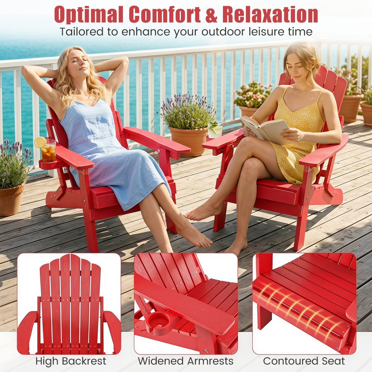 Folding Adirondack Chairs Set of 2 with Adjustable Backrest
