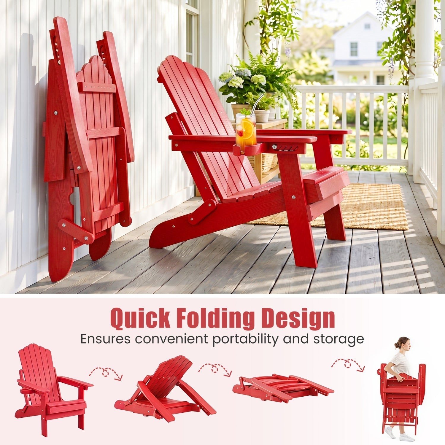 Folding Adirondack Chairs Set of 2 with Adjustable Backrest