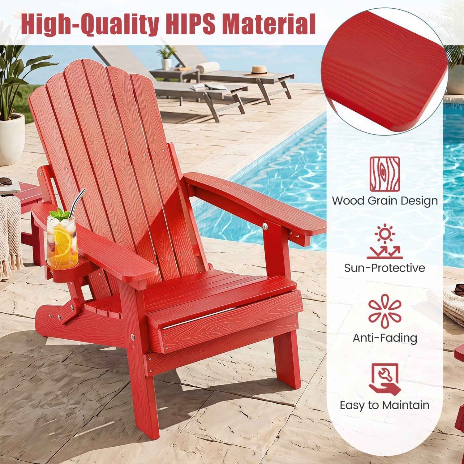 Folding Adirondack Chairs Set of 2 with Adjustable Backrest