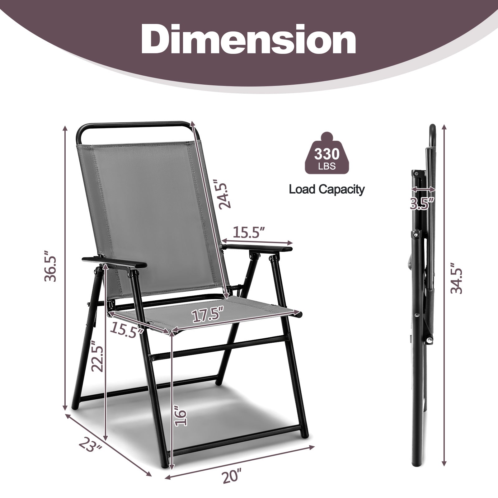 Outdoor Folding Sling Chairs with Armrest and Backrest