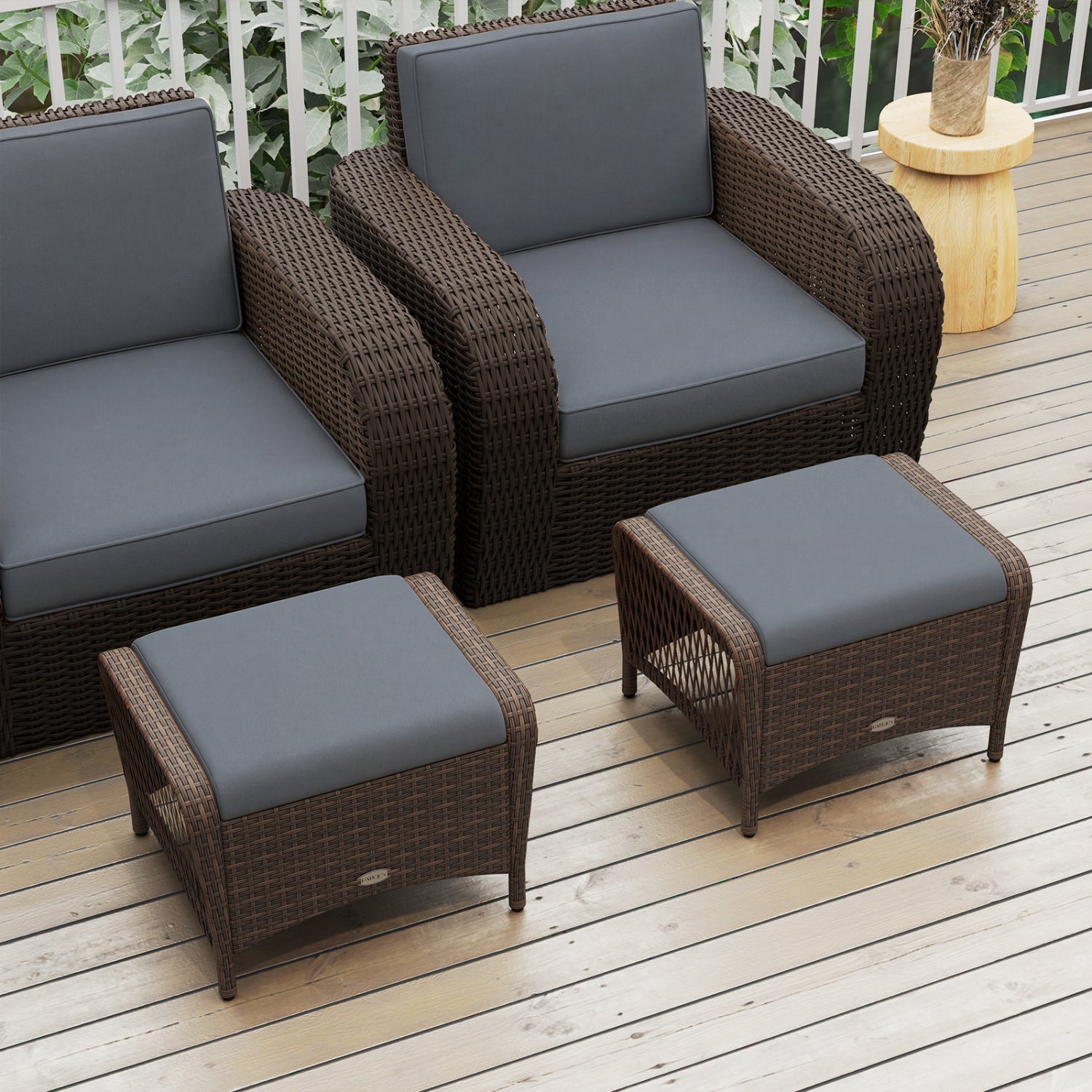 Outdoor PE Wicker Ottomans Set of 2 with Removable Cushions