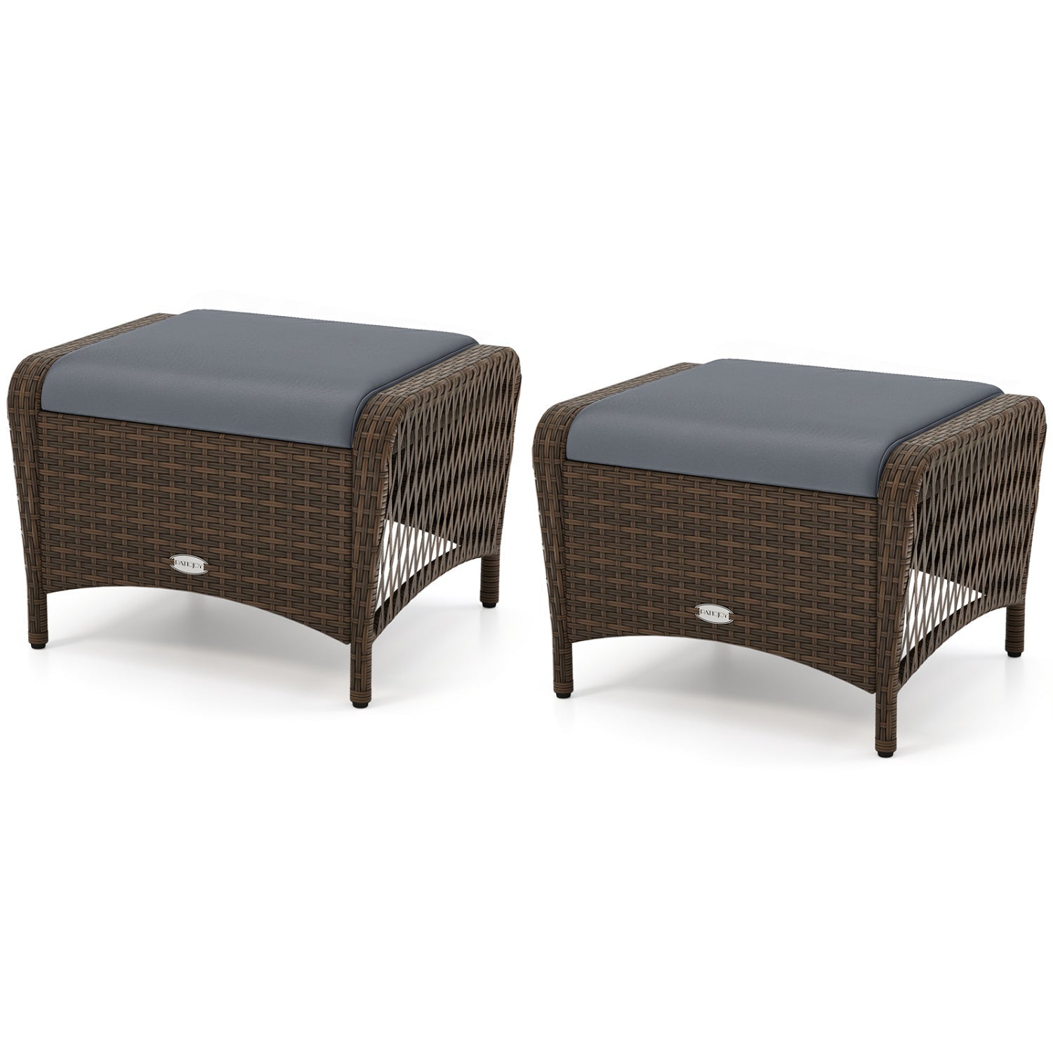 Outdoor PE Wicker Ottomans Set of 2 with Removable Cushions