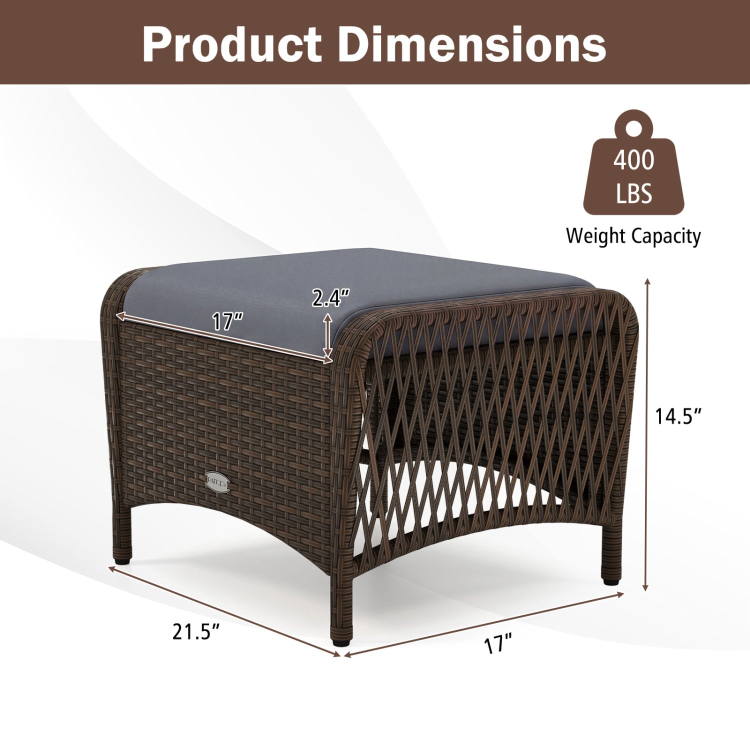 Outdoor PE Wicker Ottomans Set of 2 with Removable Cushions