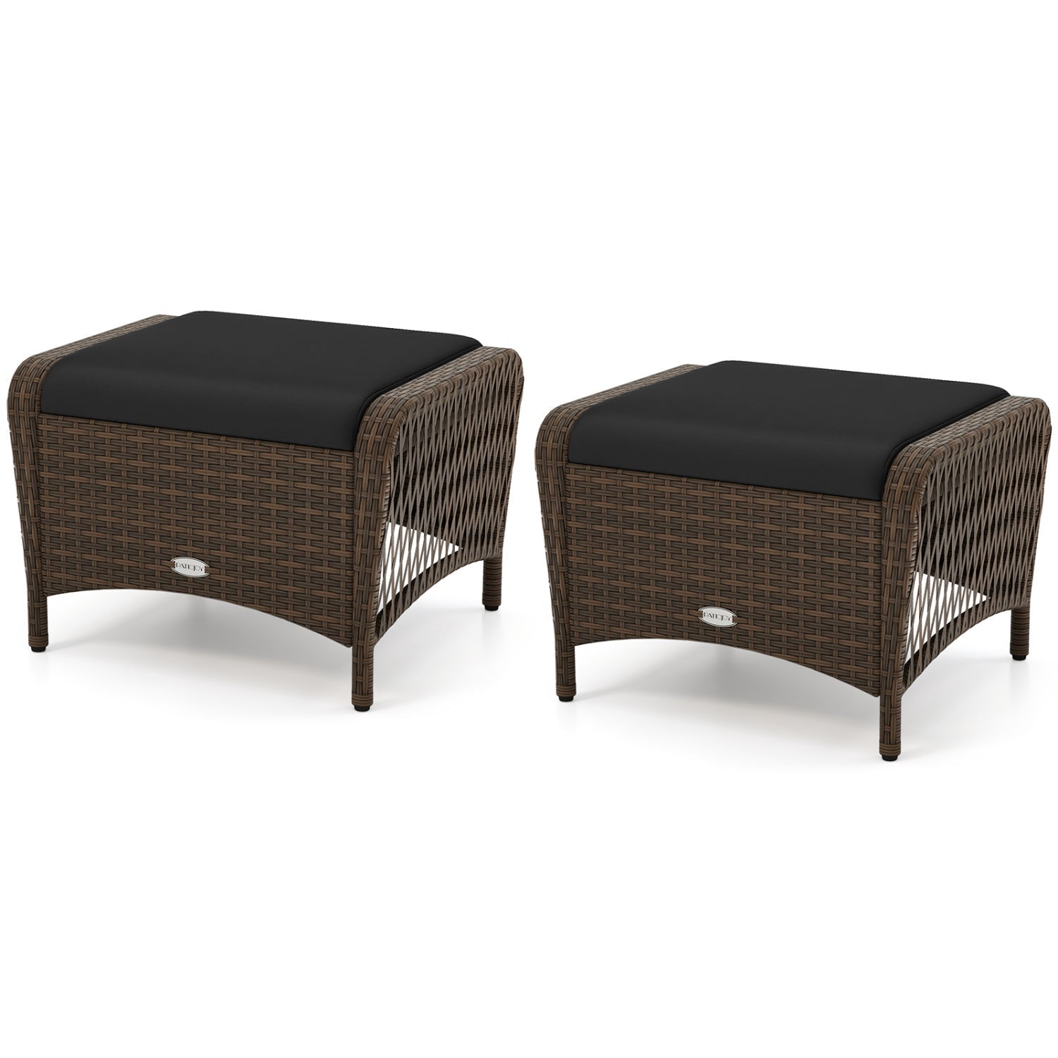 Outdoor PE Wicker Ottomans Set of 2 with Removable Cushions