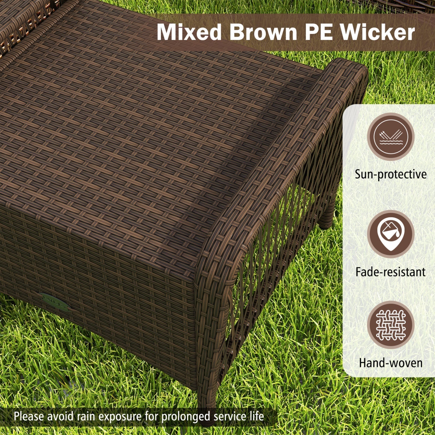 Outdoor PE Wicker Ottomans Set of 2 with Removable Cushions
