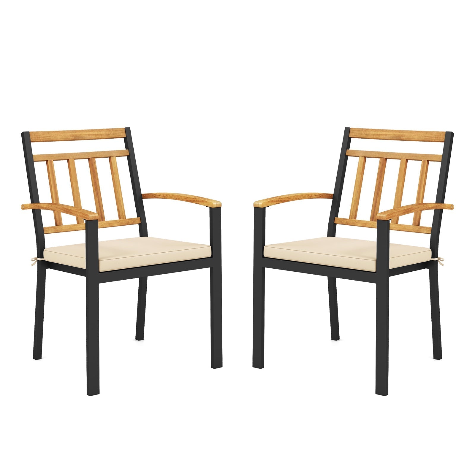Set of 2 Patio Dining Chairs with Removable Padded Cushions