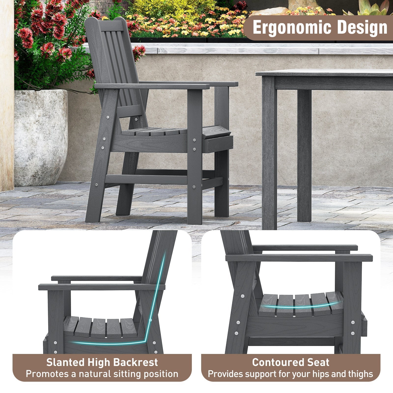 Set of 2 Patio Dining Chairs with Wide Armrests