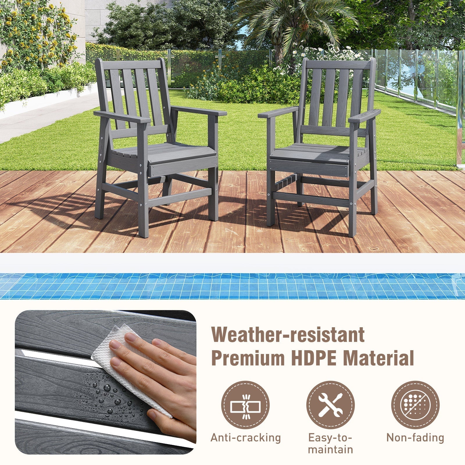 Set of 2 Patio Dining Chairs with Wide Armrests