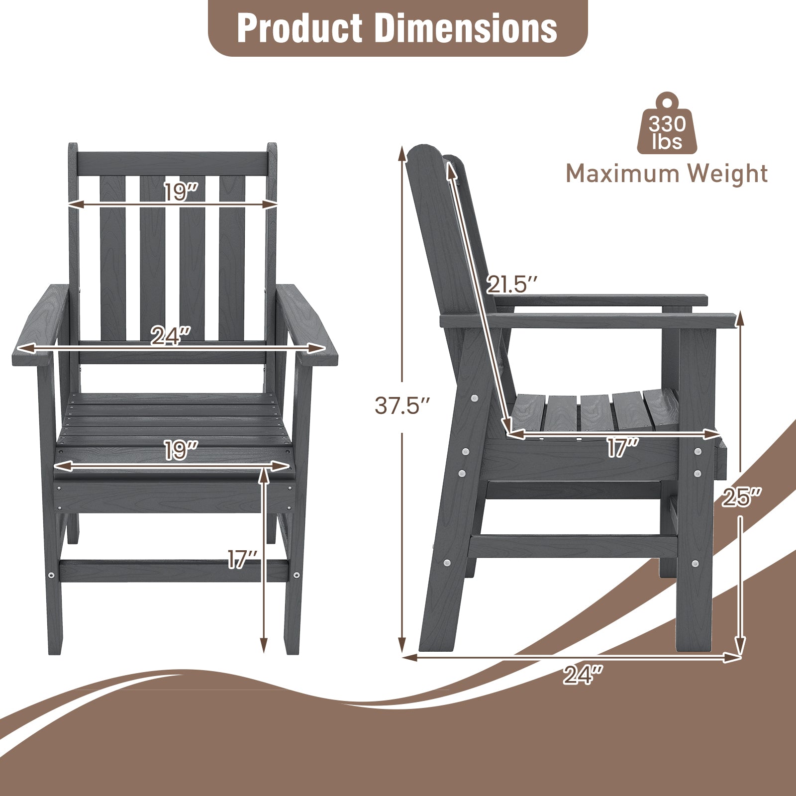 Set of 2 Patio Dining Chairs with Wide Armrests