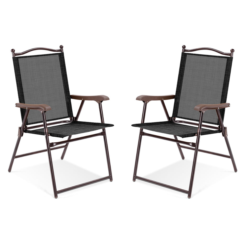 Set of 2 Patio Folding Sling Back Camping Deck Chairs