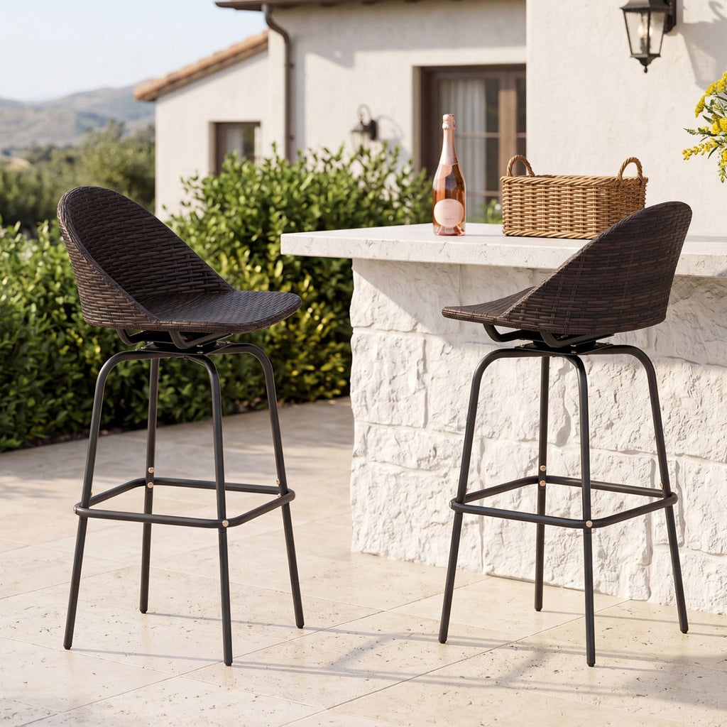 Swivel Patio Bar Stools Set of 2 with Rattan Seat 400 LBS