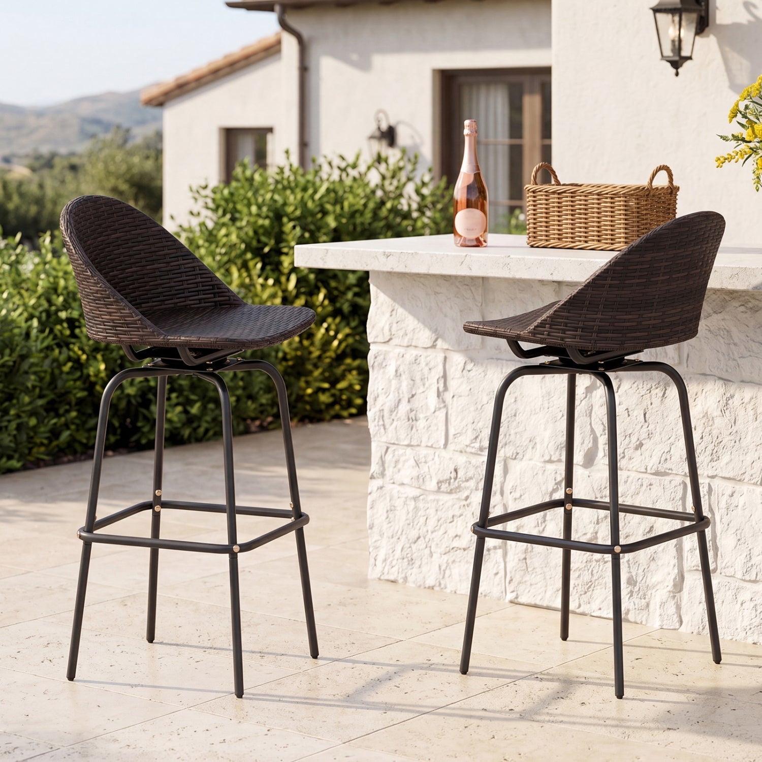 Swivel Patio Bar Stools Set of 2 with Rattan Seat 400 LBS