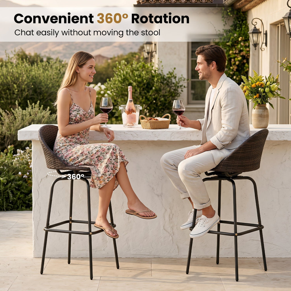 Swivel Patio Bar Stools Set of 2 with Rattan Seat 400 LBS