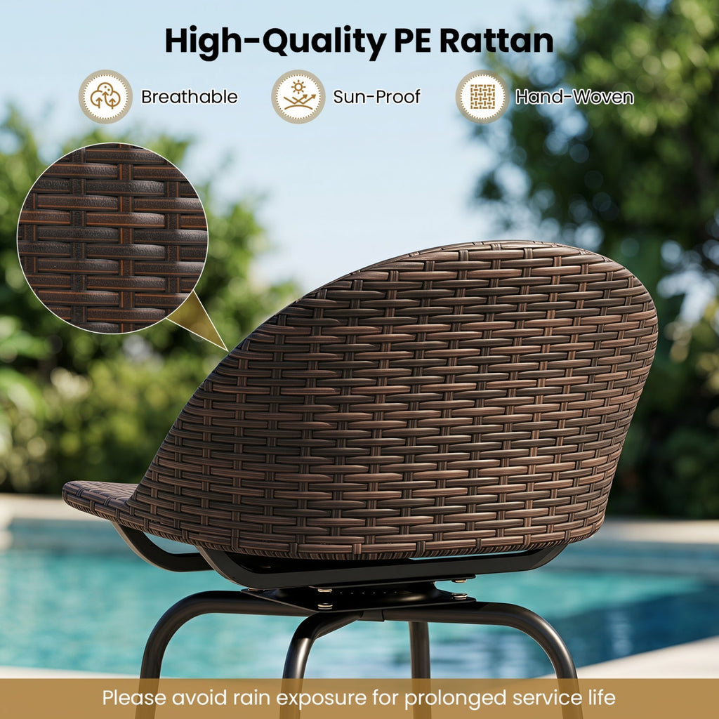 Swivel Patio Bar Stools Set of 2 with Rattan Seat 400 LBS