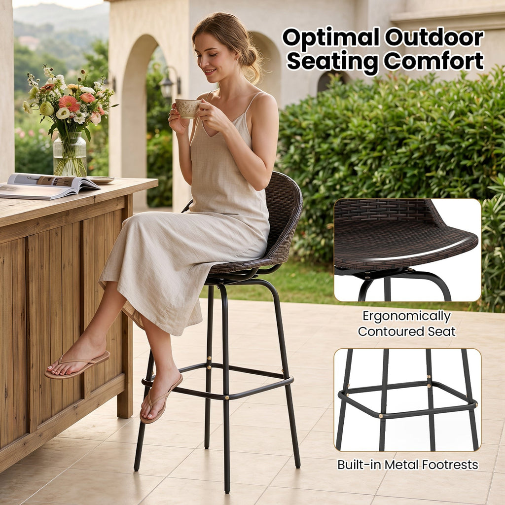 Swivel Patio Bar Stools Set of 2 with Rattan Seat 400 LBS