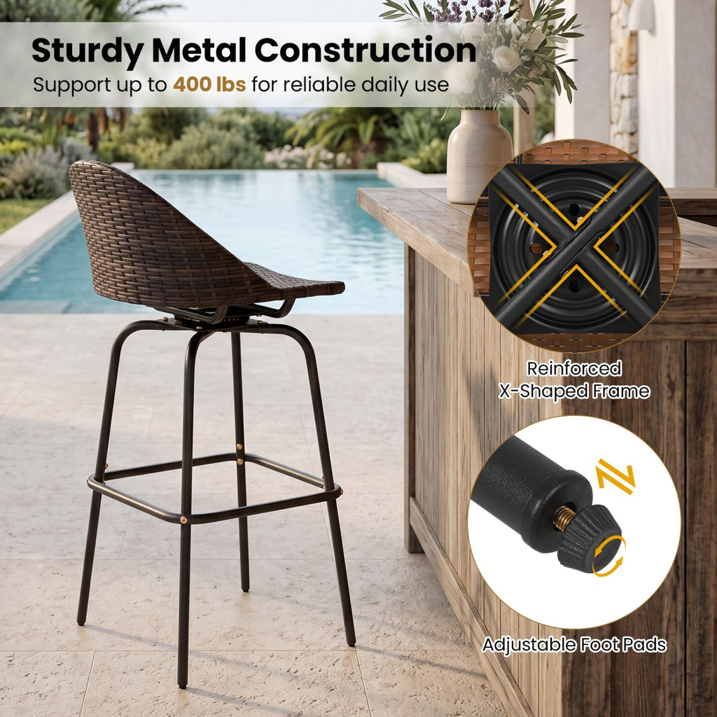 Swivel Patio Bar Stools Set of 2 with Rattan Seat 400 LBS