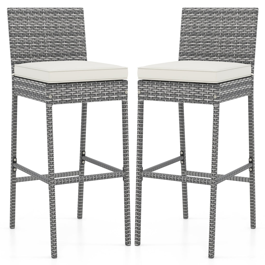 Set of 2/4 Patio Wicker Barstools with Soft Seat Cushion and Cozy Footrest