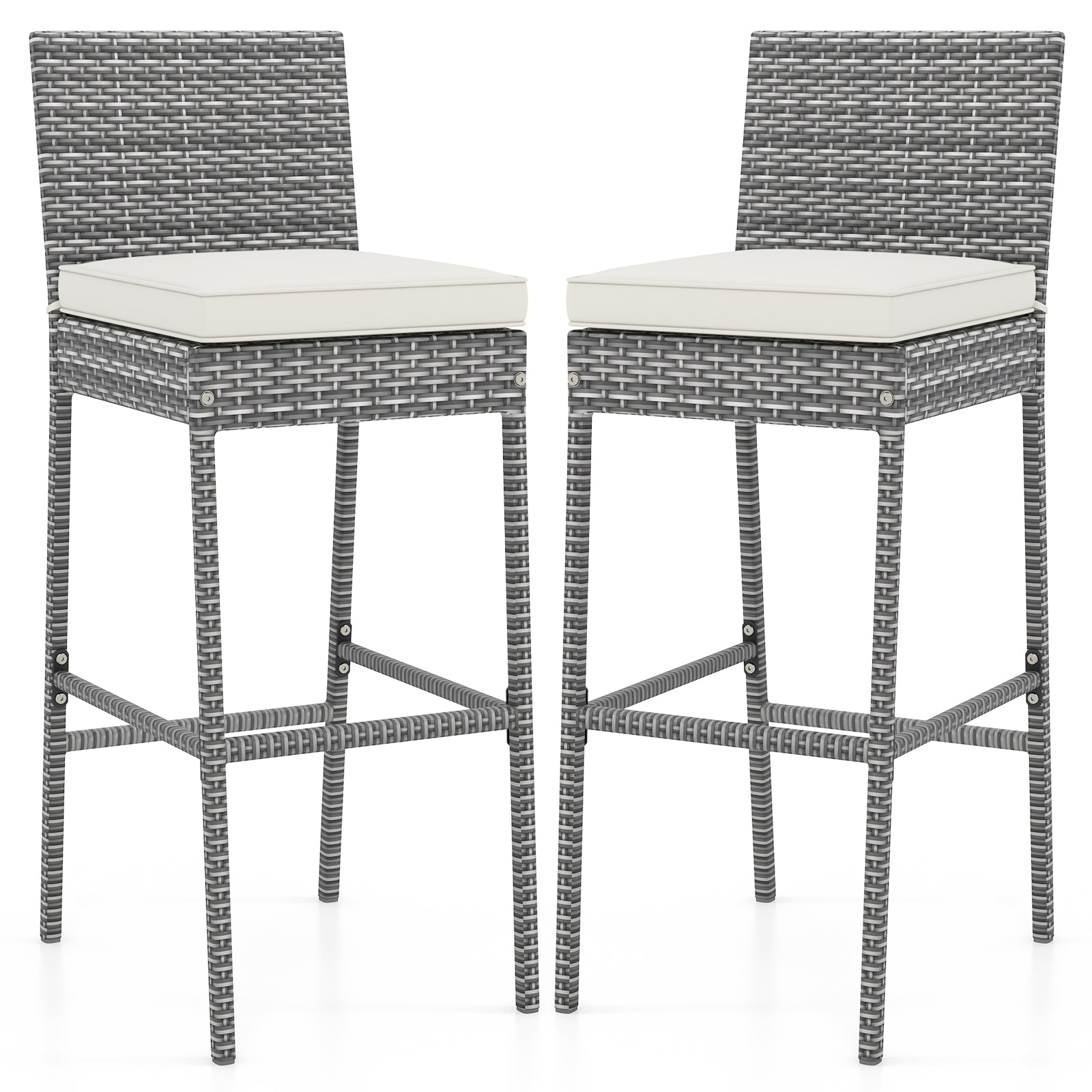 Set of 2/4 Patio Wicker Barstools with Soft Seat Cushion and Cozy Footrest