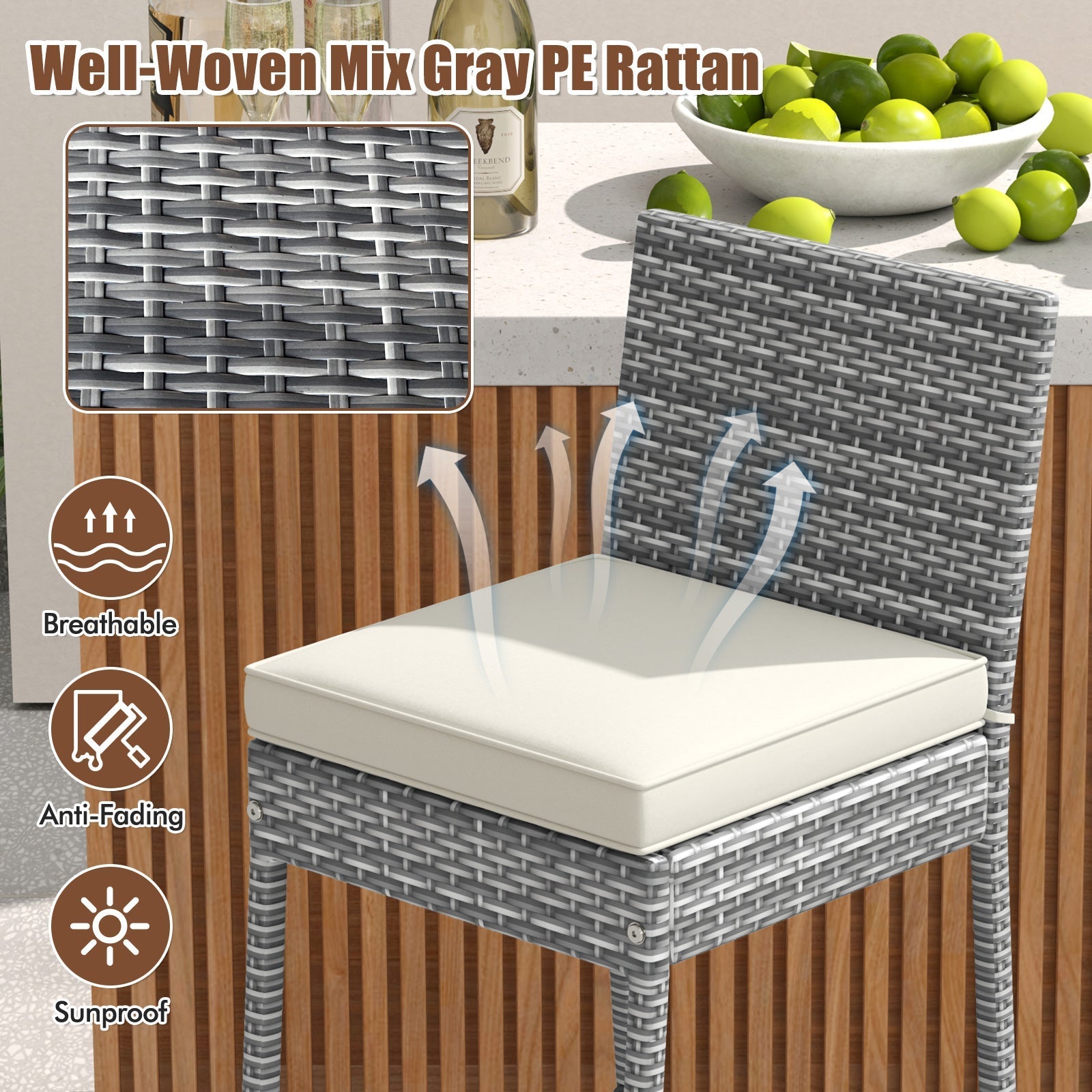 Set of 2/4 Patio Wicker Barstools with Soft Seat Cushion and Cozy Footrest