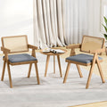 Set of 2 Rattan Accent Chairs with Padded Cushion and Rubber Wood Frame