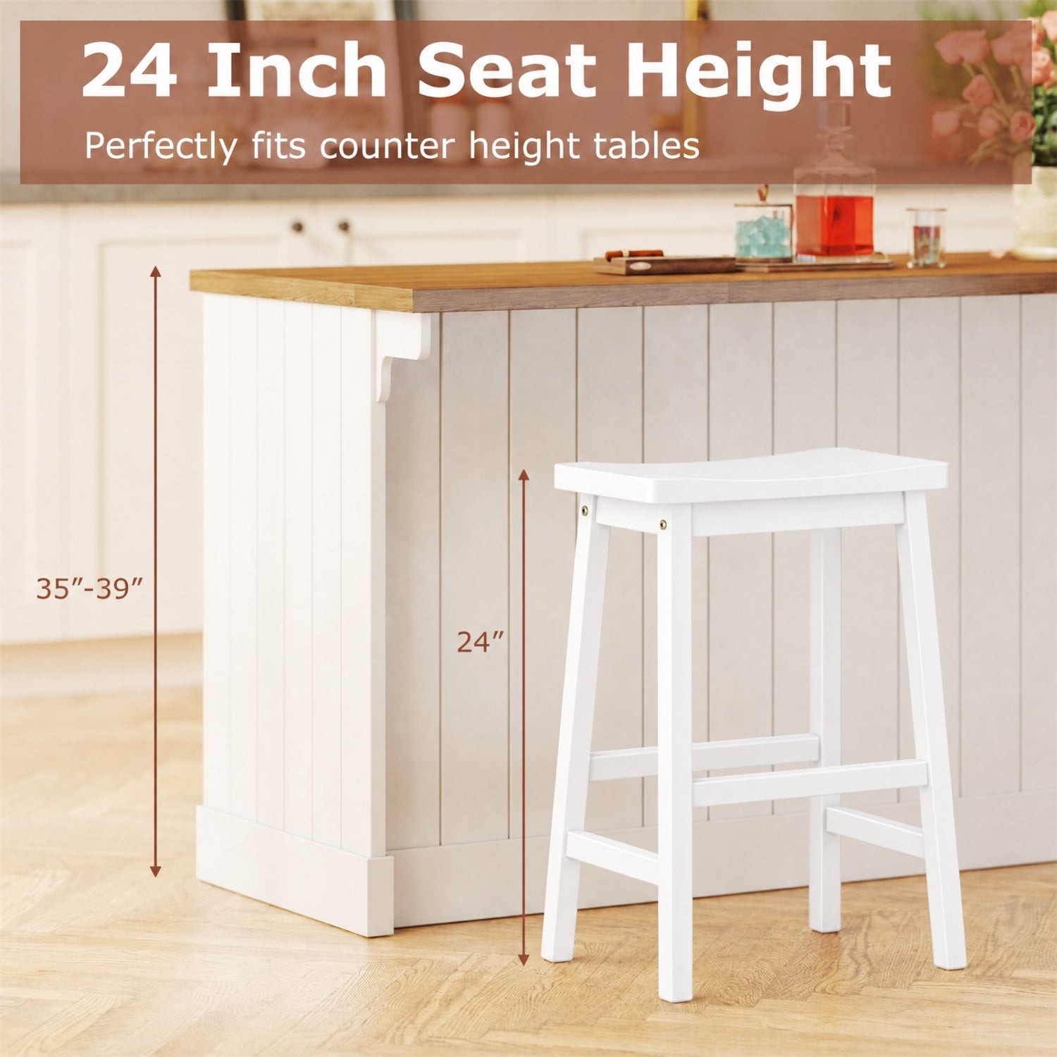 Saddle-Seat Counter Height Stools Set of 2 with Footrests