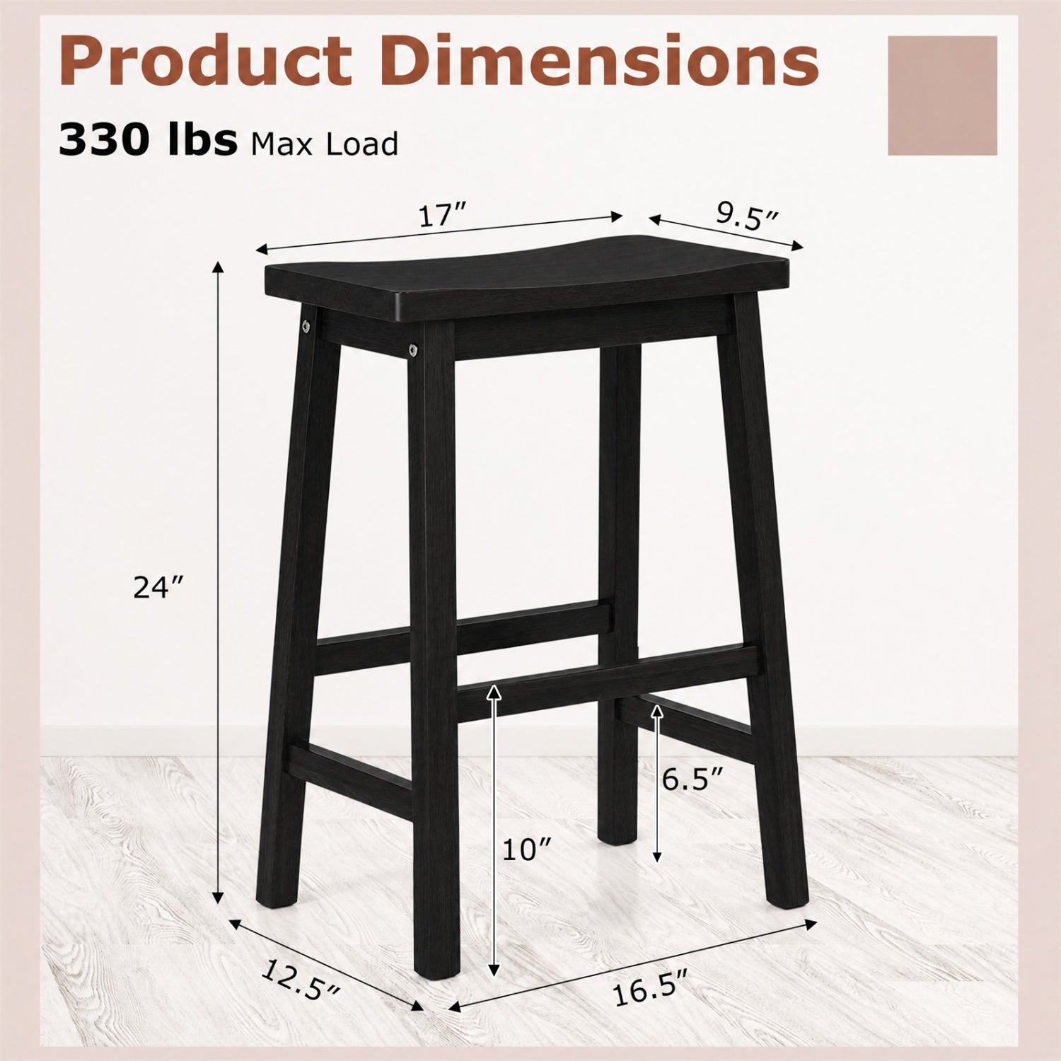 Saddle-Seat Counter Height Stools Set of 2 with Footrests