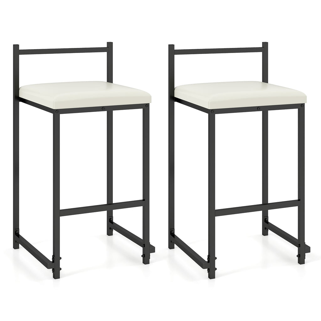 Set of 2 Stackable Counter Height Bar Stools PU Leather Upholstered with Footrest-Black