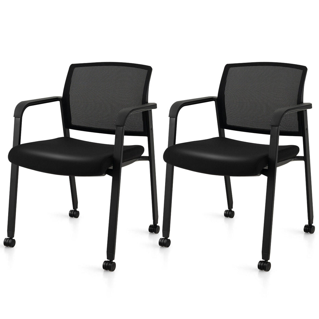 Set of 2 Stackable Rolling Office Chairs with Mesh Backrest