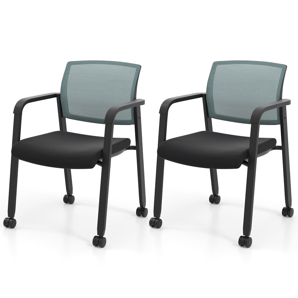 Set of 2 Stackable Rolling Office Chairs with Mesh Backrest